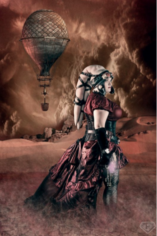 Fantasy styled photo with hot air balloon in the background