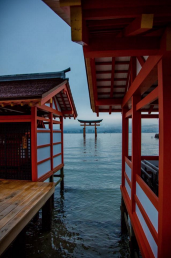 Japanese temples on the water by Sean Kelly