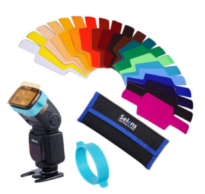 Picture of the different coloured gel strips to go over your flash