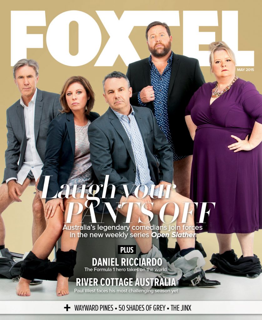 Caption: Straight up, with a twist! I photographed some of the cast of Open Slather exclusively for Foxtel magazine. L-R Glenn Robbins, Gina Riley, Michael Veitch, Shane Jacobson and Magda Szubansk
