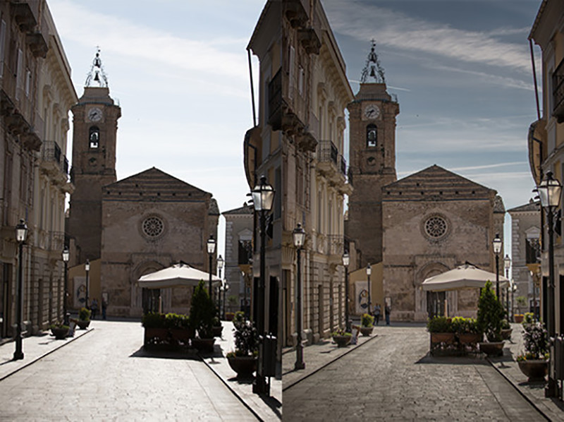 Above: Images of Vasto, Italy before adjustments (left) and after adjustments (right). 