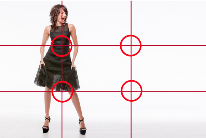 Image of an actress with guidelines overlaid to show how white space creates a sense of movement