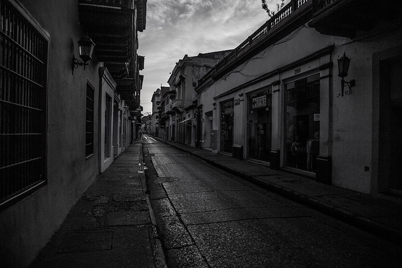 Black and white empty Columbian street